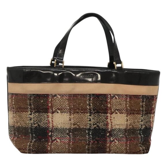 BURBERRY Nova Check Hand Bag Wool Brown Gold black - Picture 1 of 16